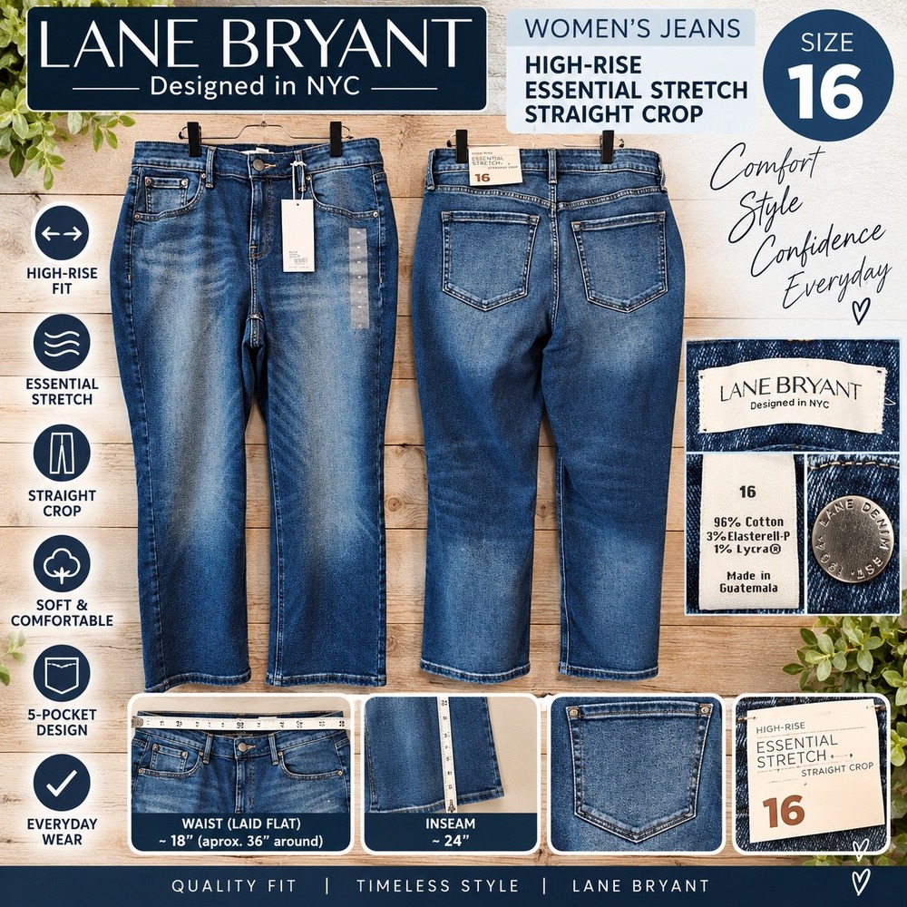 Lane Bryant High Rise Essential Stretch Straight Crop Jeans Size 16 Medium Wash